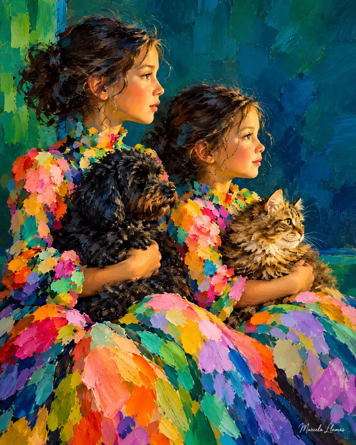 Las hermanas, obra de figura de la colección Gretta Living