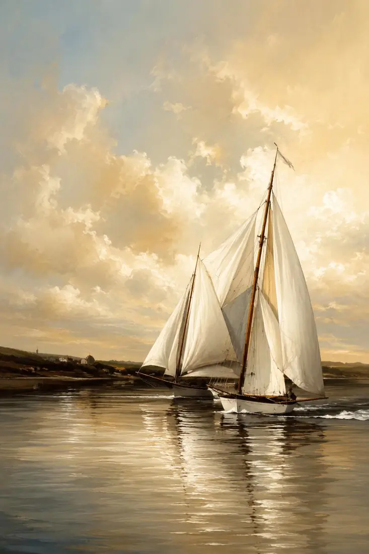 Vela al atardecer, obra de marina de la colección Gretta Living