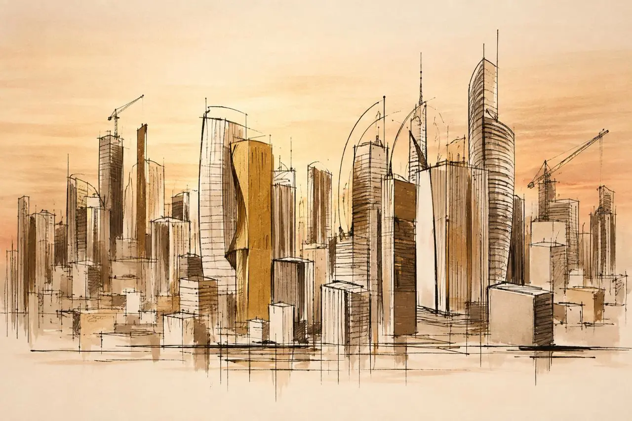 Ciudad dorada, obra de ciudad y paisaje de la colección Gretta Living