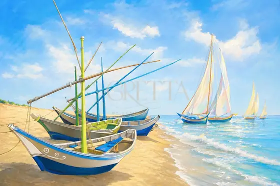 Barcas al sol, obra de marina de la colección Gretta Living