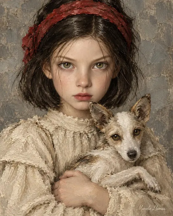 Niña con perrito, obra de figura de la colección Gretta Living
