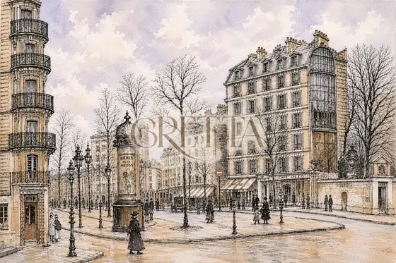 Invierno en la plaza, obra de ciudad y paisaje de la colección Gretta Living