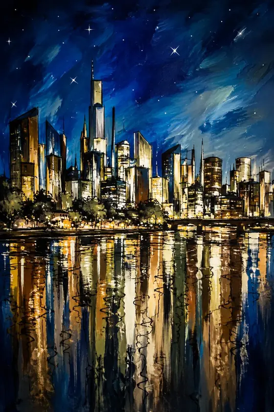 Bahía nocturna, obra de ciudad y paisaje de la colección Gretta Living
